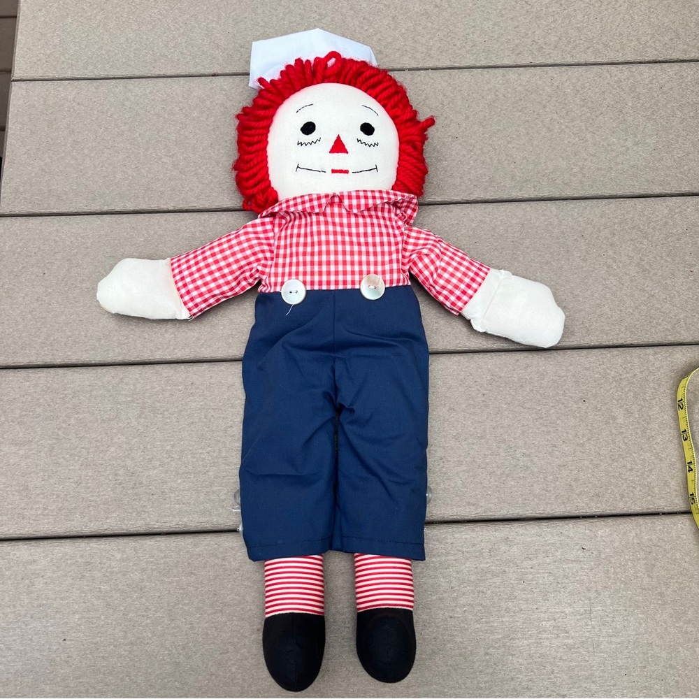Vintage HANDMADE Raggedy Andy Doll with Embroidered Face 20”